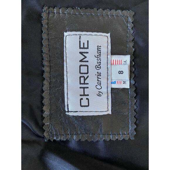 CHROME by Carrie Basham Womens Studded Black Leather Jacket Made In USA 8 - Picture 12 of 14